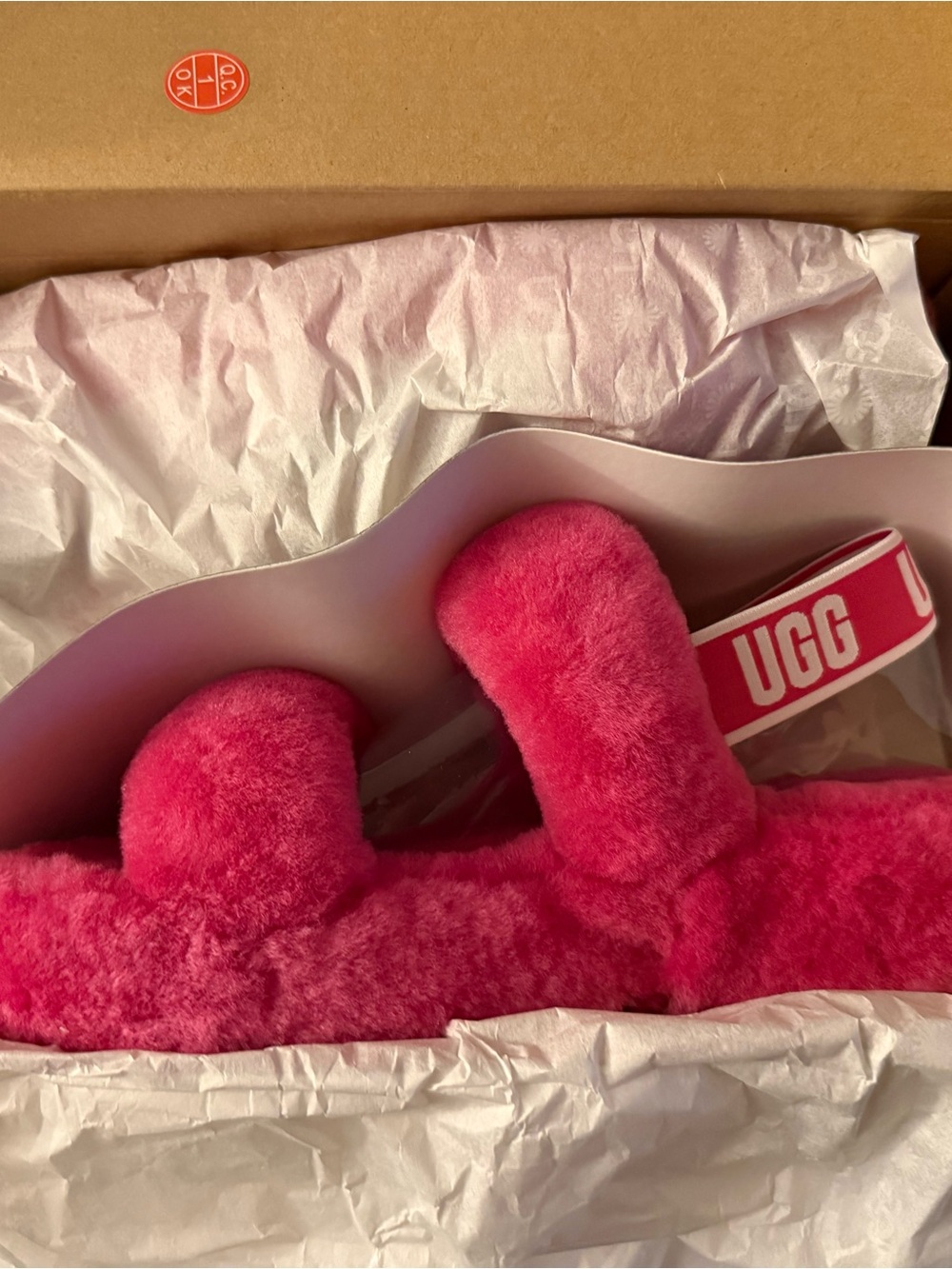 UGG Hot Pink Plush Slide Slipper Sandals